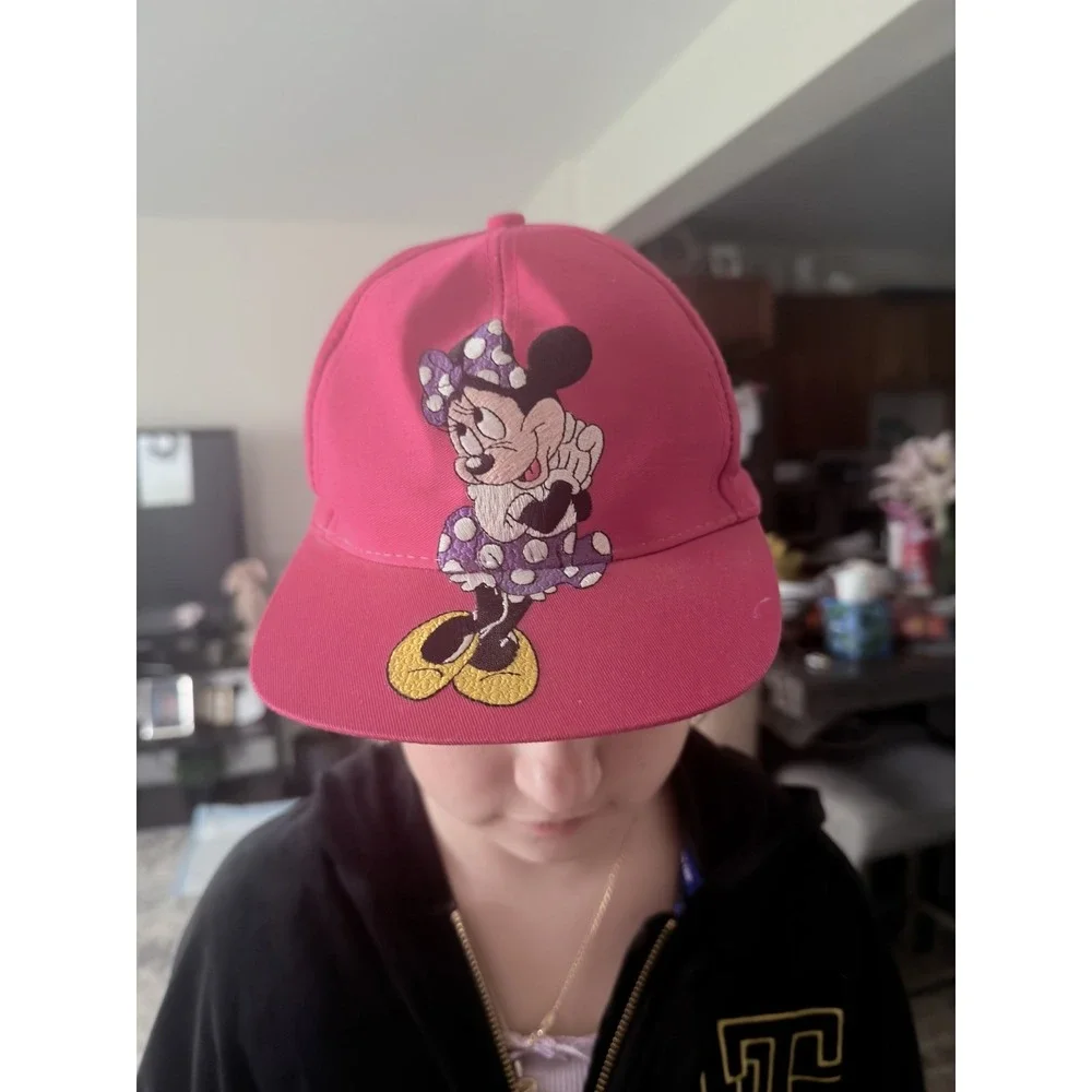 Kids Minnie Mouse Baseball Cap Adjustable Snapback Disney Embroidered‎ Pink